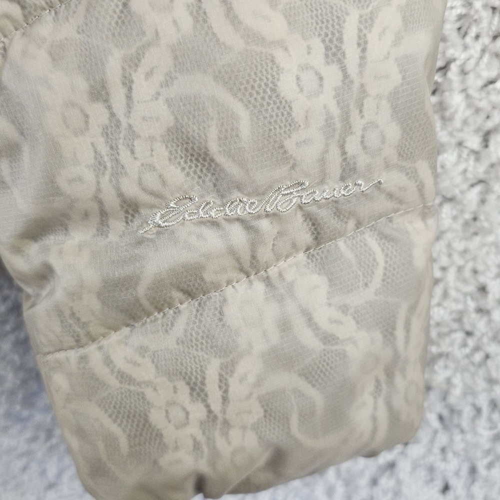 Eddie Bauer Goose Down Puffer Floral Lace Motif Snap Full Zip Jacket Size Small - Picture 9 of 14